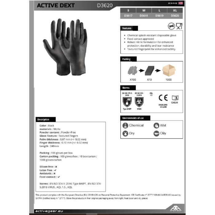 Γάντια μιας χρήσης nitrile μαύρα Dext 10/XL (κουτί των 100τεμ.) D3620 - Image 2