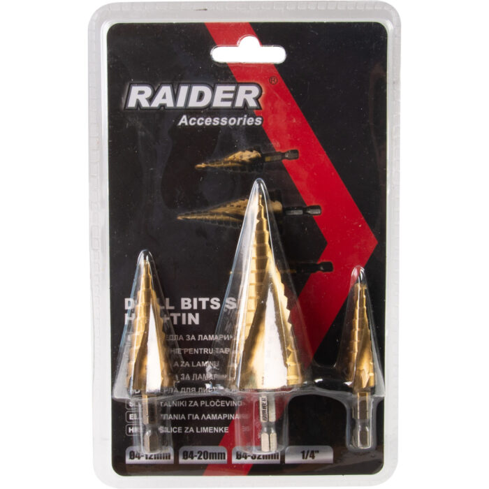 RAIDER Τρυπάνι κλιμακωτό σετ 3 Τεμ. HSS για μέταλλο Ø4-12,4-20,4-32mm 150685 - Image 2
