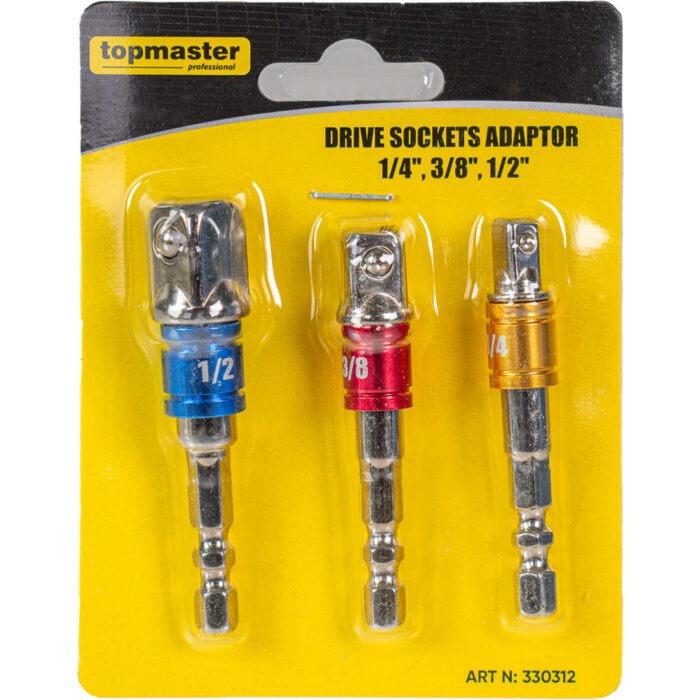 TOP MASTER Αντάπτορες hex για καρυδάκια 1/4", 3/8", 1/2" σετ 3τεμ. 330312 - Image 2