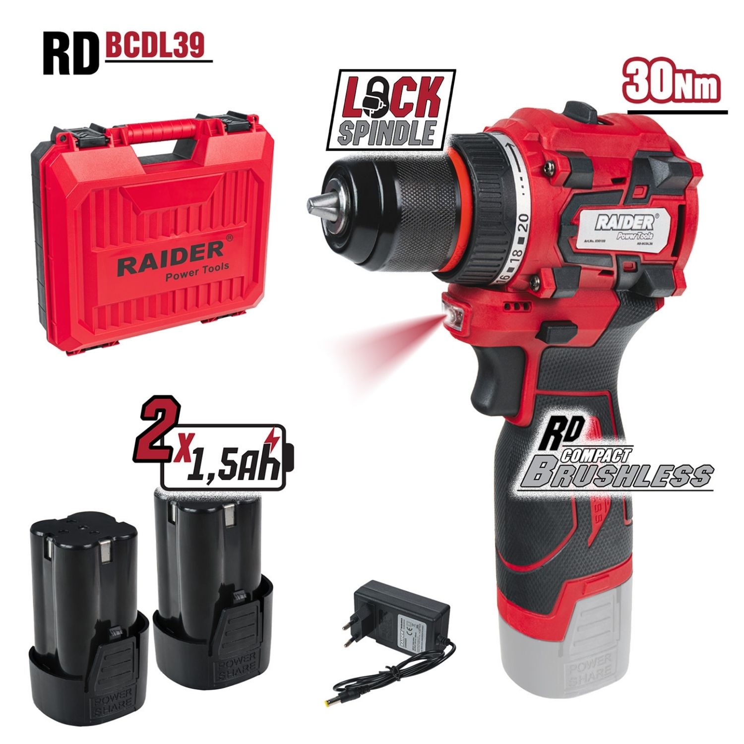 10-6686 RAIDER Δραπανοκατσάβιδο 16V Li 2x1.5Ah 30Nm RD-BCDL39 030189 - Image 1