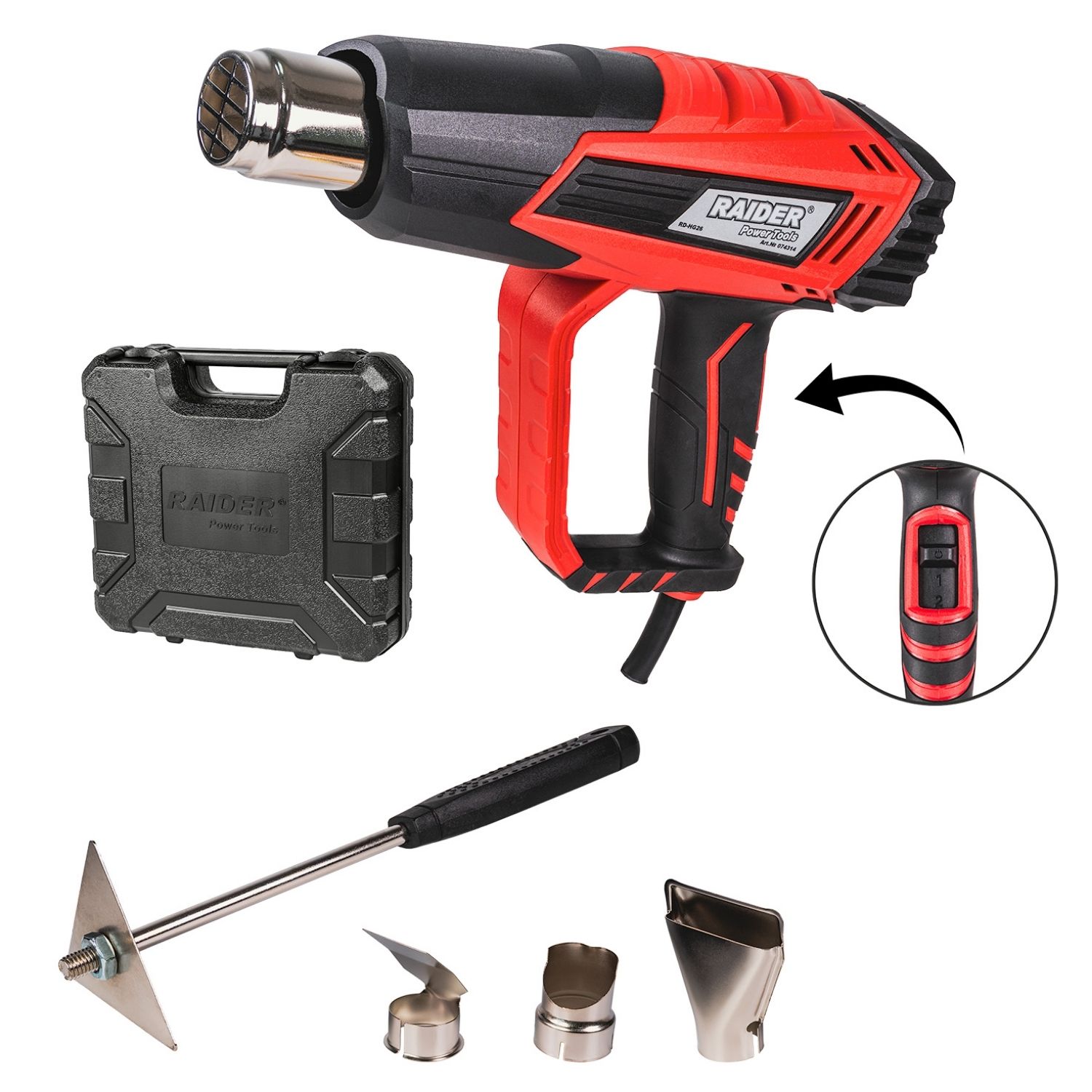 10-6709 RAIDER Πιστόλι θερμού αέρα 2000W και αξεσουάρ σε βαλίτσα RD-HG26 074314 - Image 1